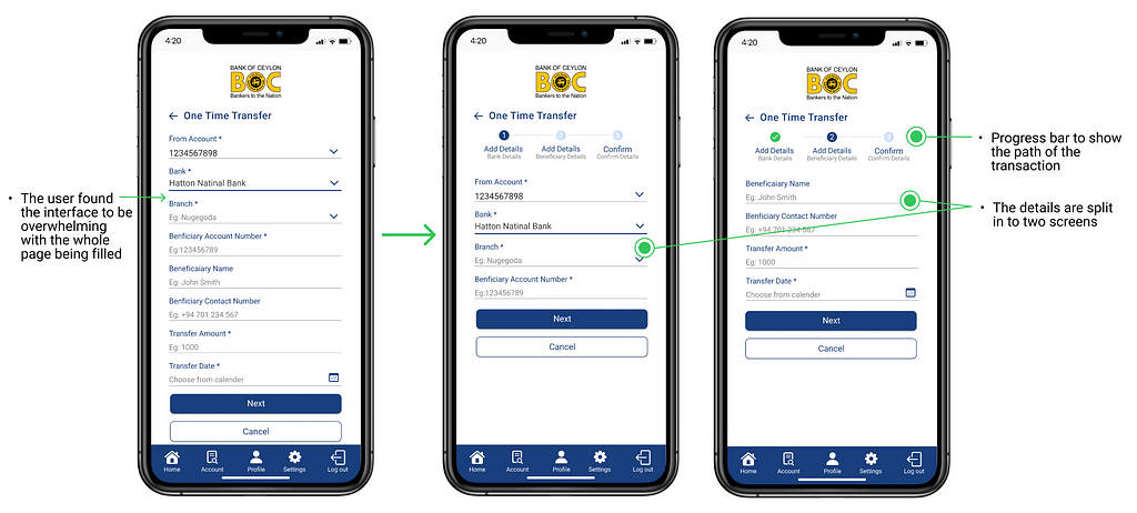 Before & after iteration: ‘One Time Transfer’