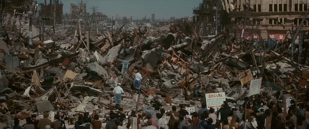Screenshot of an annihilated city (Ginza) after Godzilla’s attack.