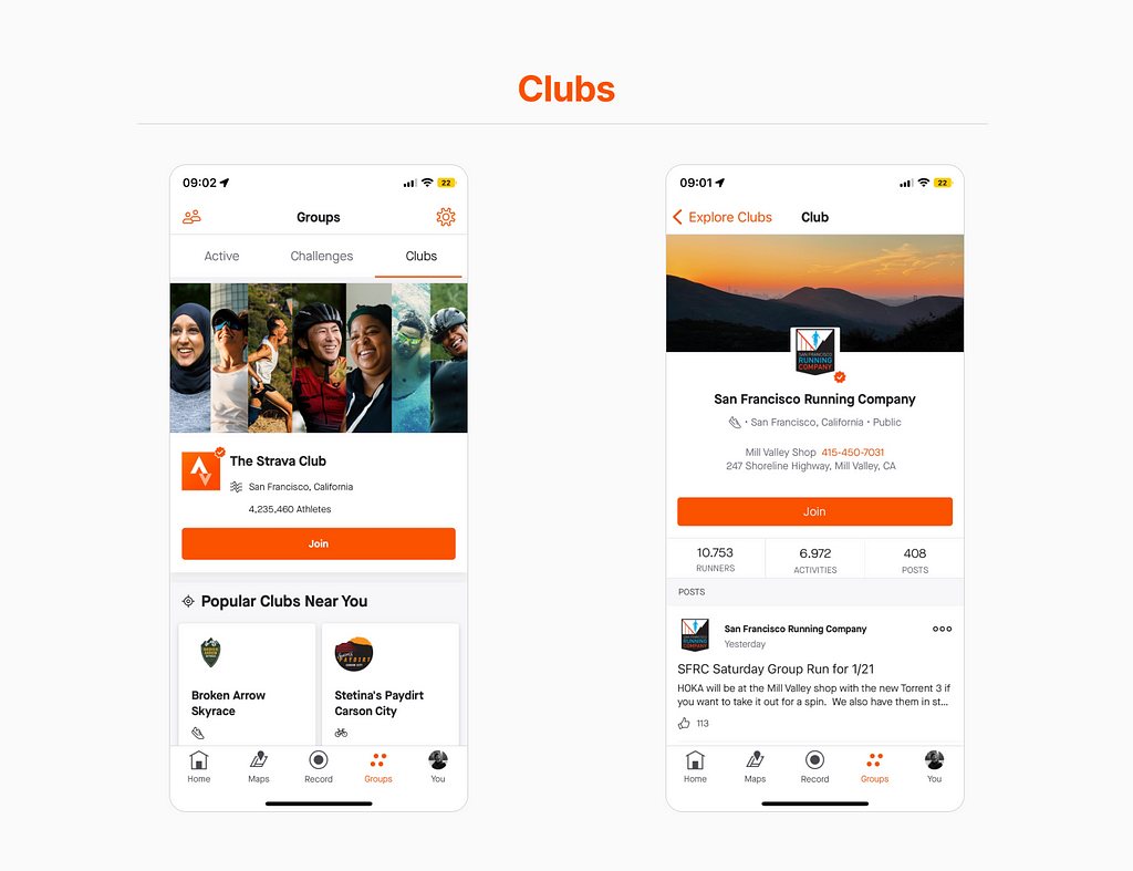 Screenshot showing Clubs Feature
