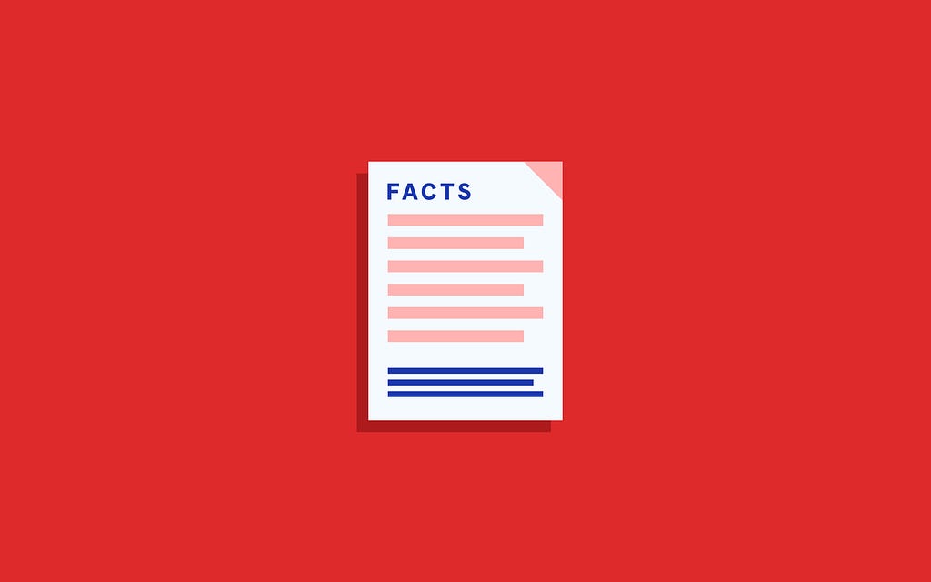 A simplified illustration of a document in red, blue, white, and pink with the word “Facts” as its heading.