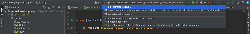 edit test configurations