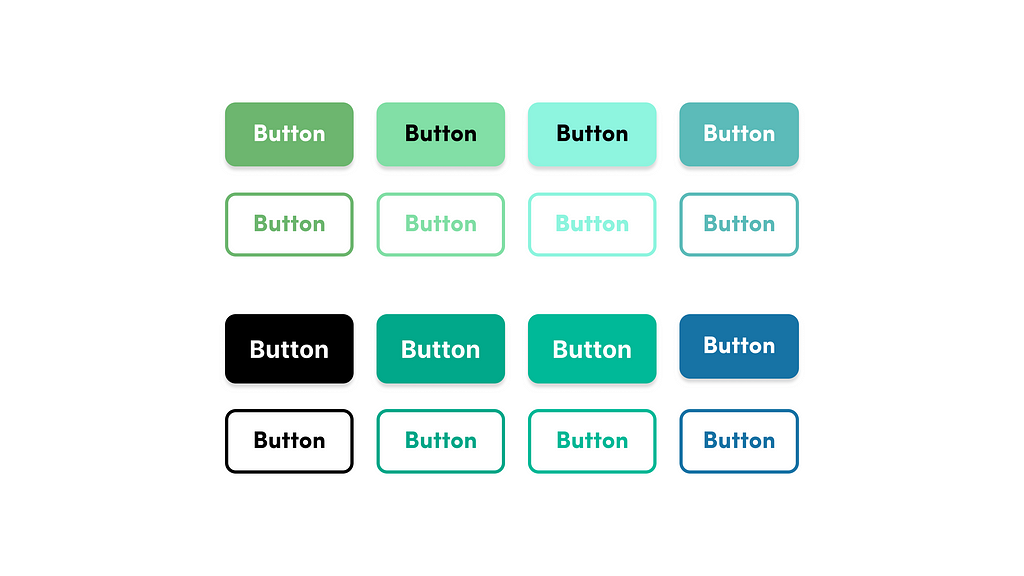 Variety of outlined and solid buttons with different shades of blues and greens.