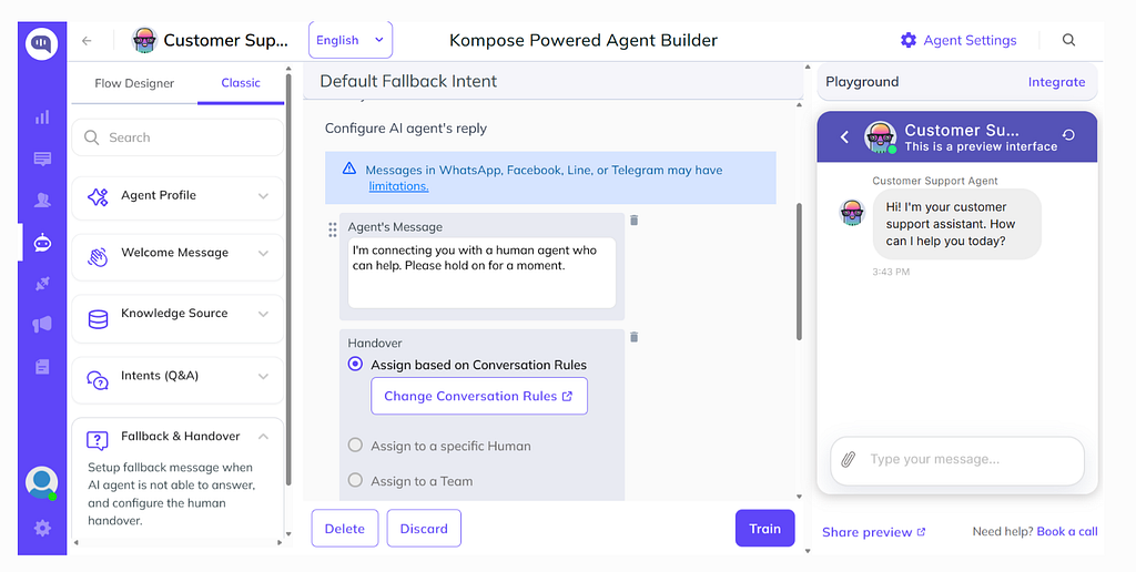 Set up human handover to set up human-in-the-loop with the AI agent