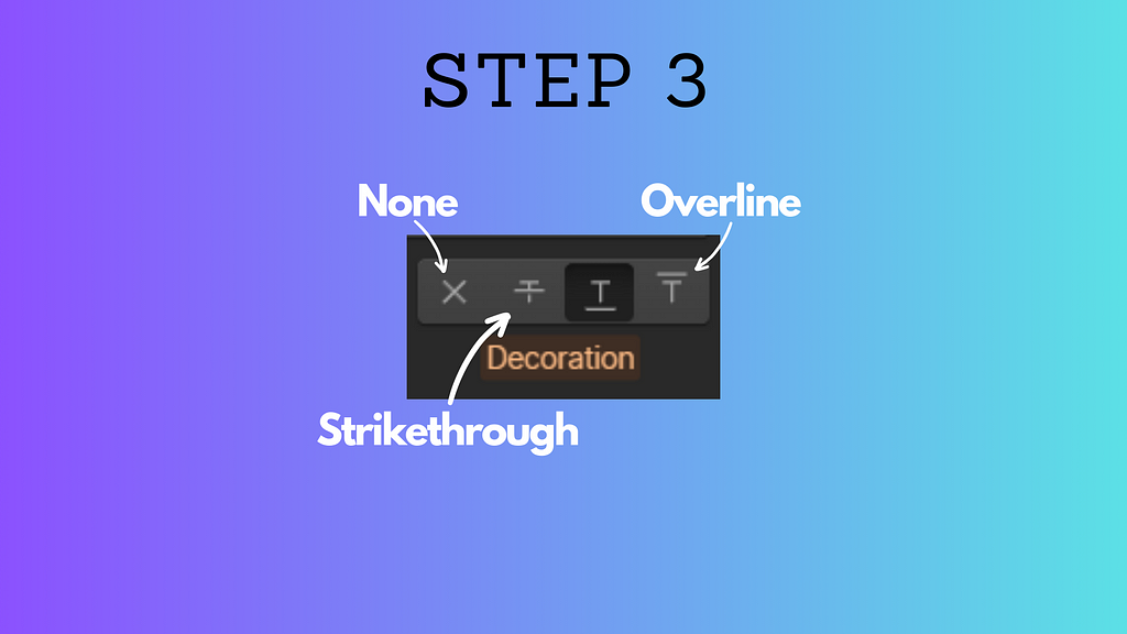 Selecting none, overline, or strikethrough in the Decoration section of the Style menu