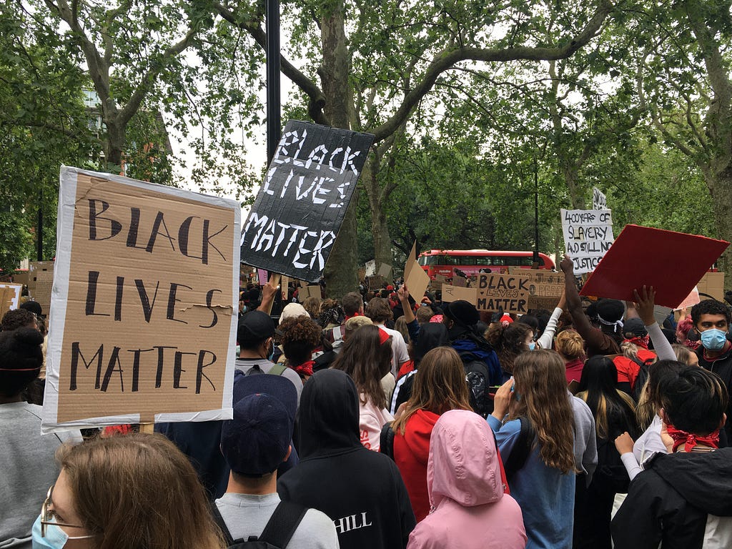 A demonstration, organised with the Black Lives Matter movement.