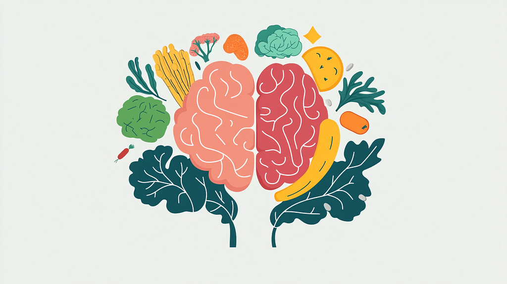 An illustration that reates gut biome to mental health through a proper diet