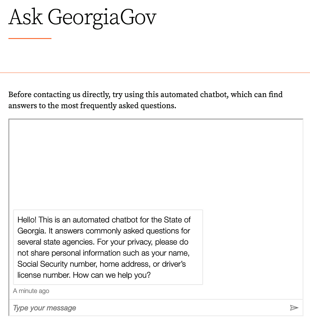 Screenshot of the chatbot on Georgia.gov.