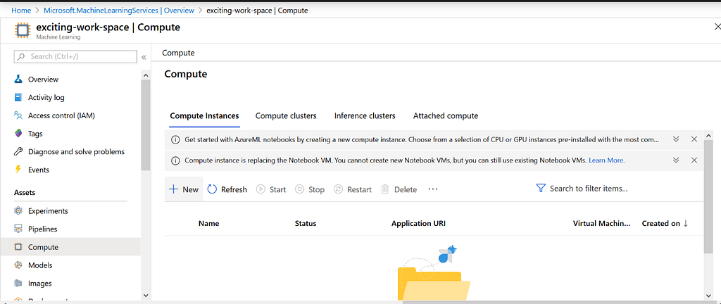 azure ML compute UI — azure virtual machine