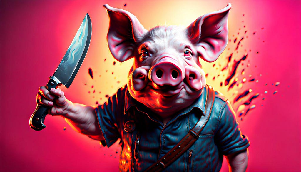 Pig with large knife in hand, evil look