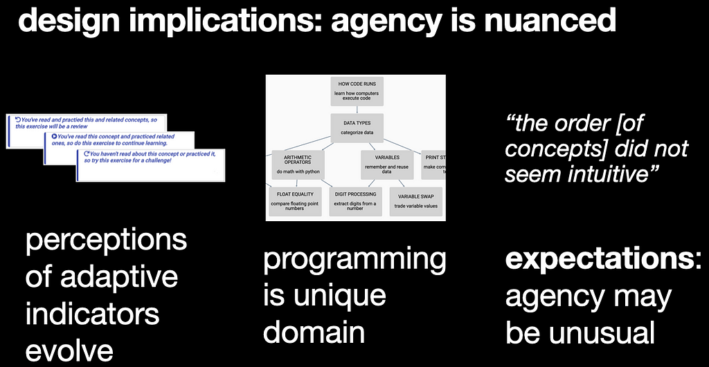 Design implications related to recommendations, the programming domain, and expectations about agency.