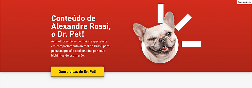 Landing page for a pet service from Brazil. It shows a brief description of the product and the image of a dog