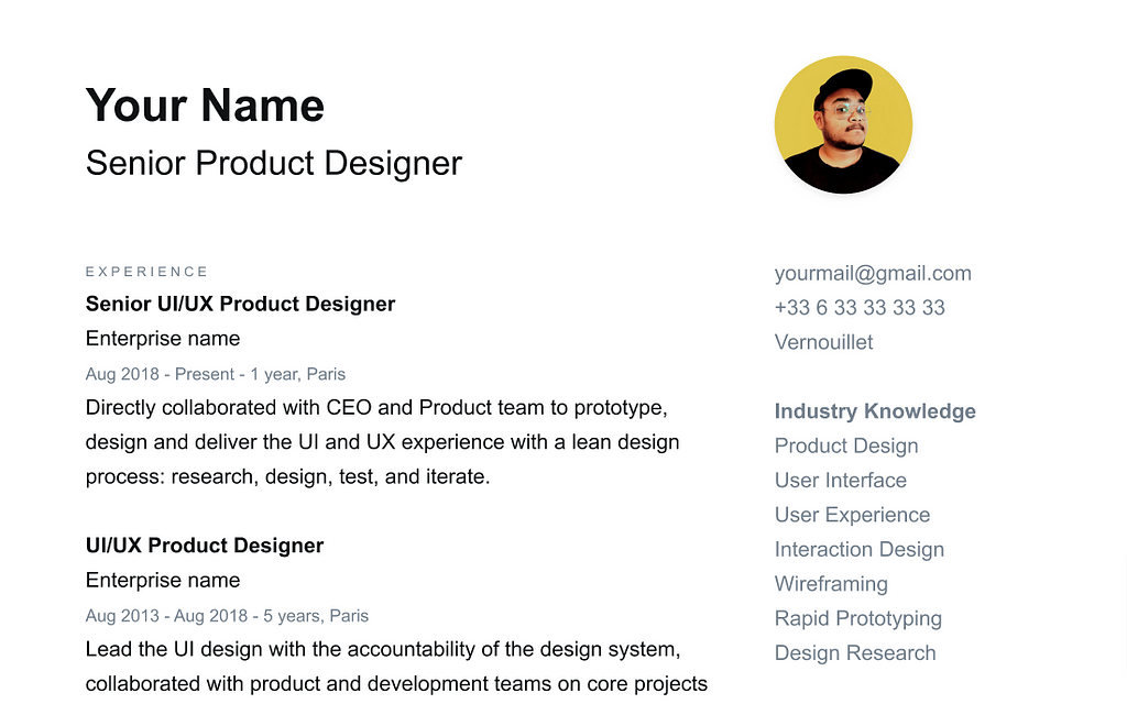 Example of a clean and bold CV from the Figma community