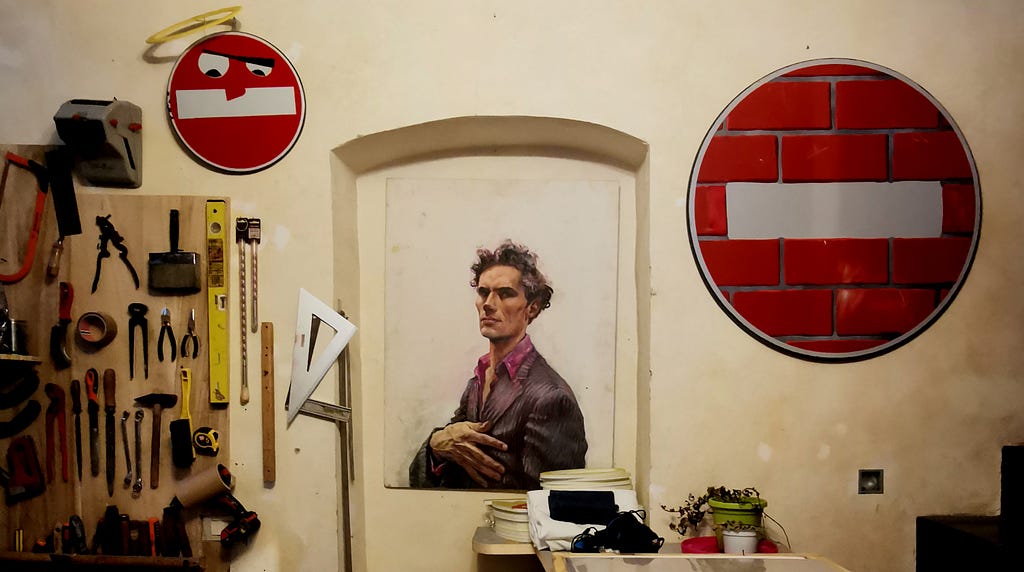 Urban Artist’s studio CLET in Florence, a wall with artists’ portrait on it