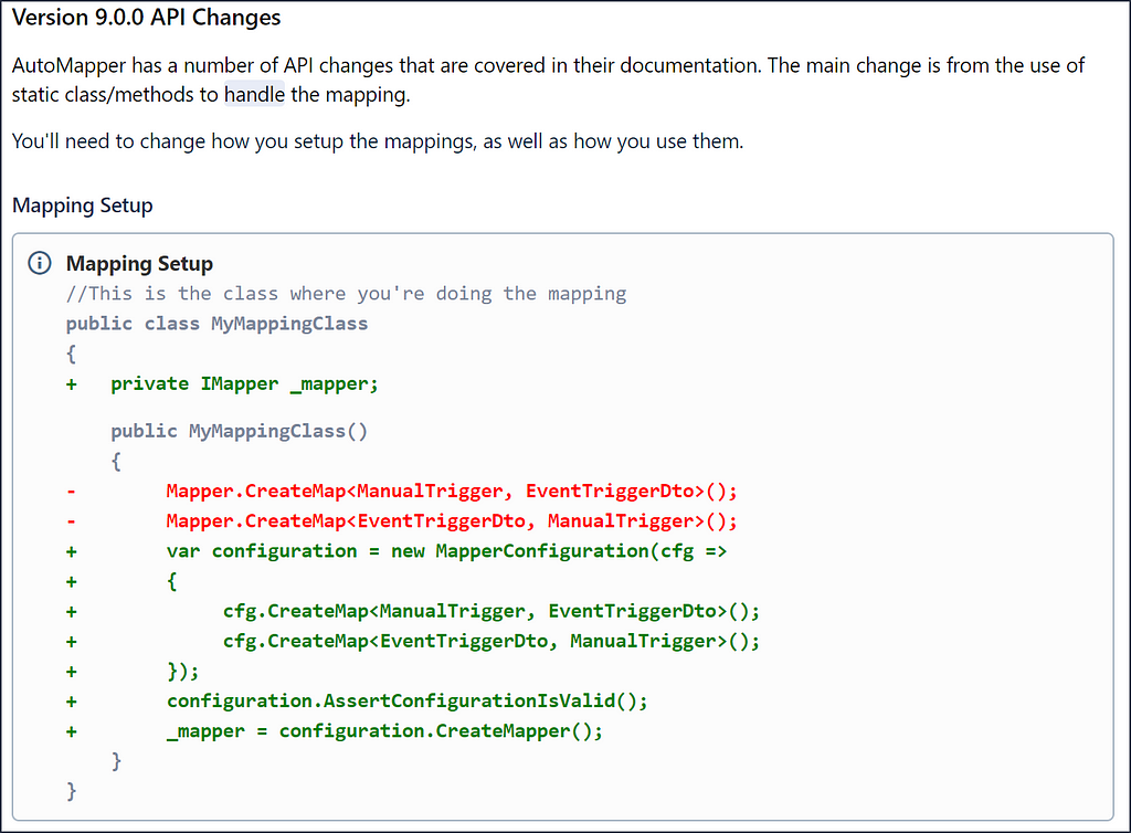 Example of some instructions and code change explanation for a common migration issue
