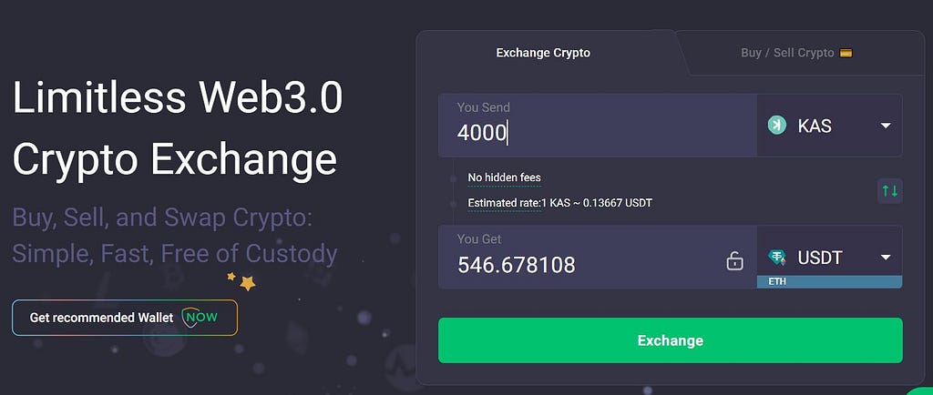 swap Kaspa tokens with ChangeNow