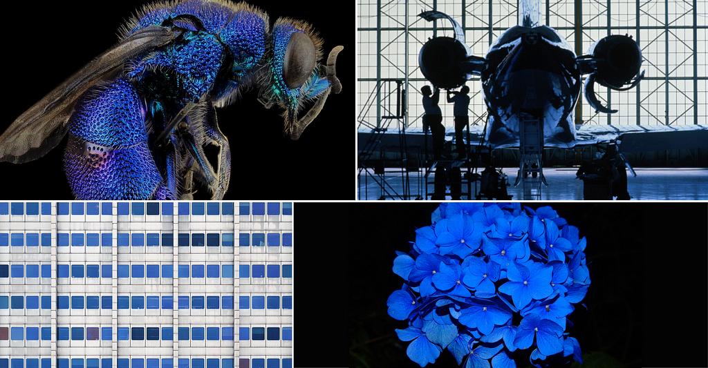 Moodboard of Blue, photo reference from environment (nature and machine)