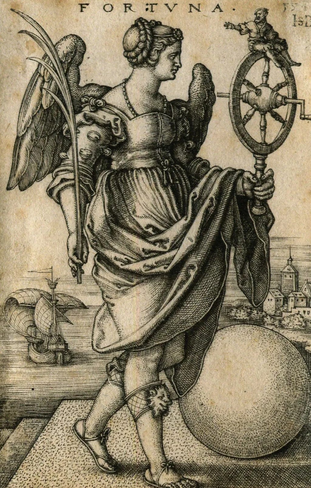 Fortuna, engraving by Hans Sebald Beham, 1541.