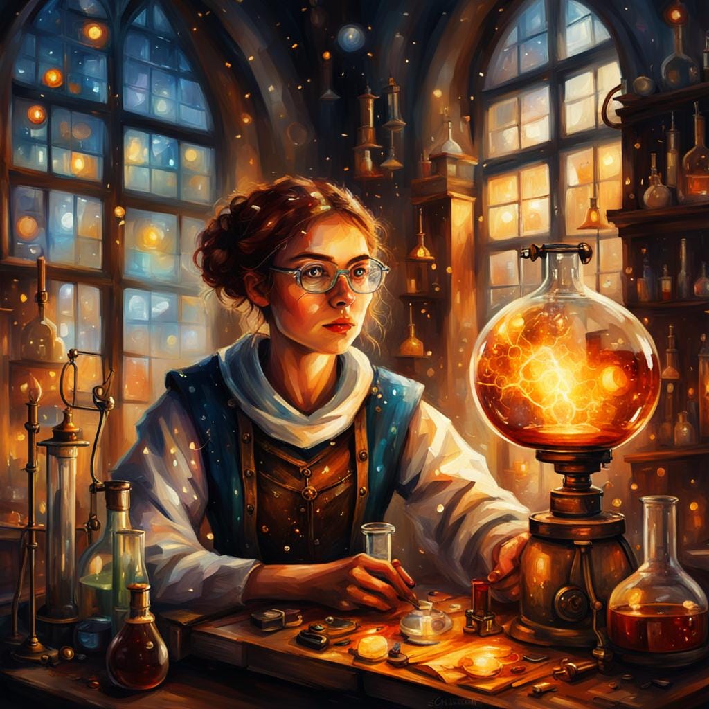 Medieval Female Alchemist at Laboratory — AI Image Prompt