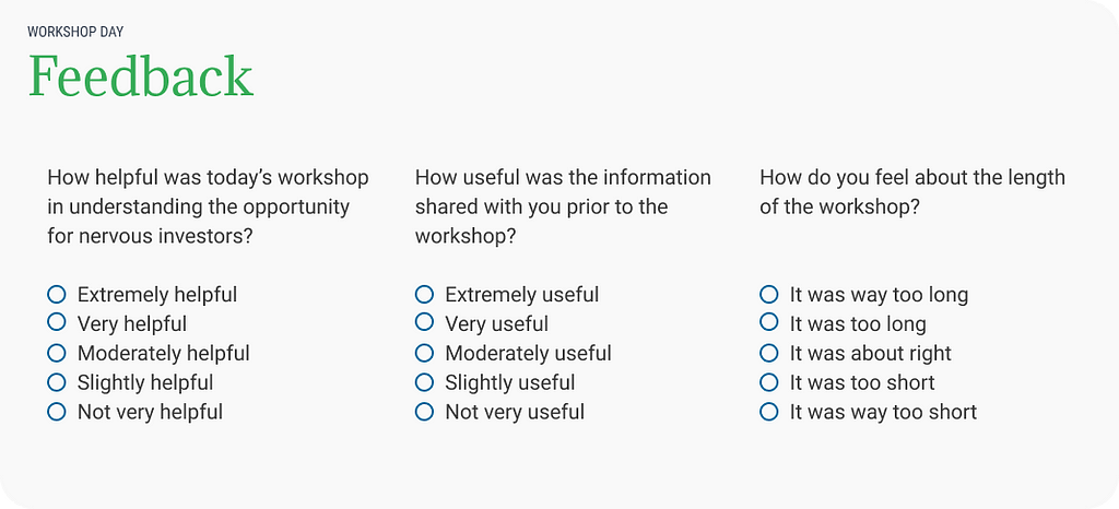 A sample feedback form to get inputs from workshop participants.
