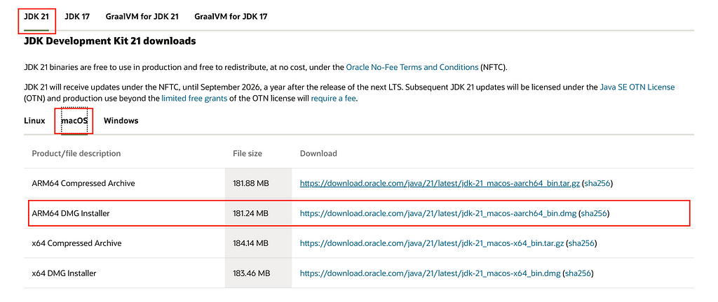 Screenshot for downloading java from Oracle website