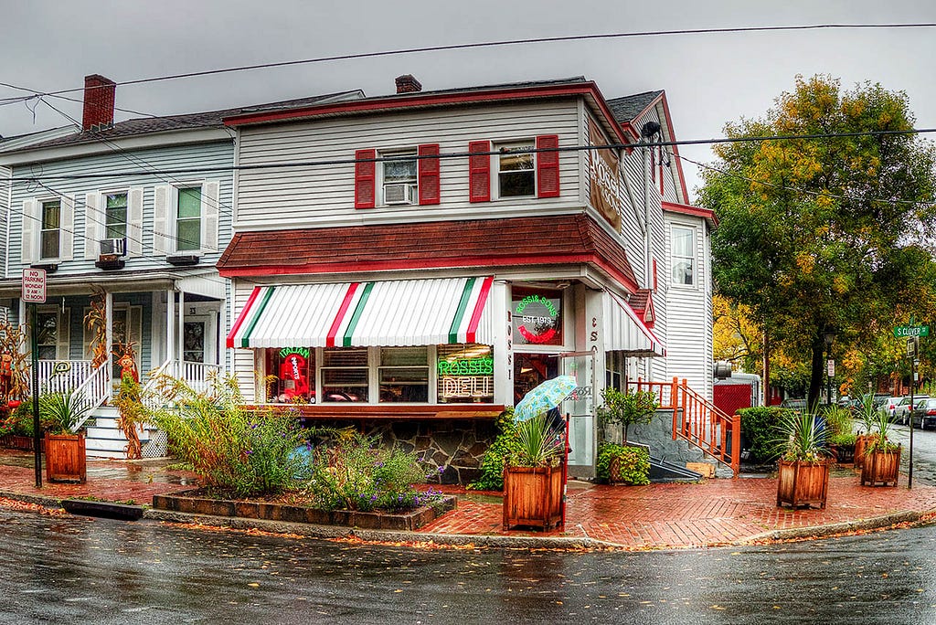 front of an italian deli in upstate ny