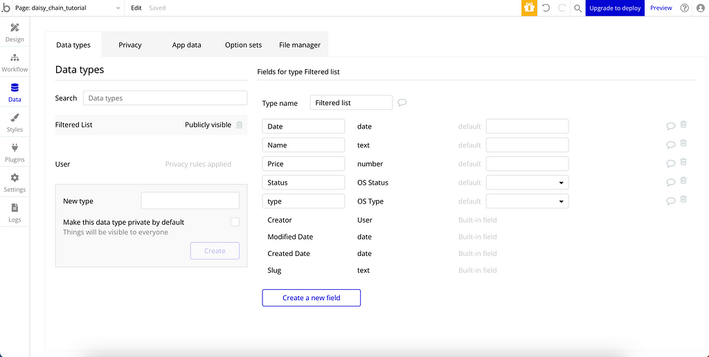 A picture showing our database for the List of items to be filtered.