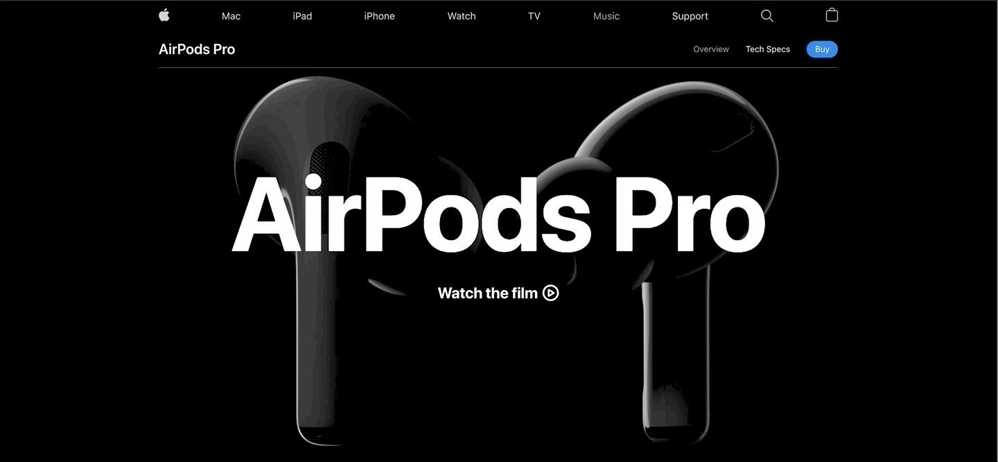 A GIF of Apple’s AirPods Pro page