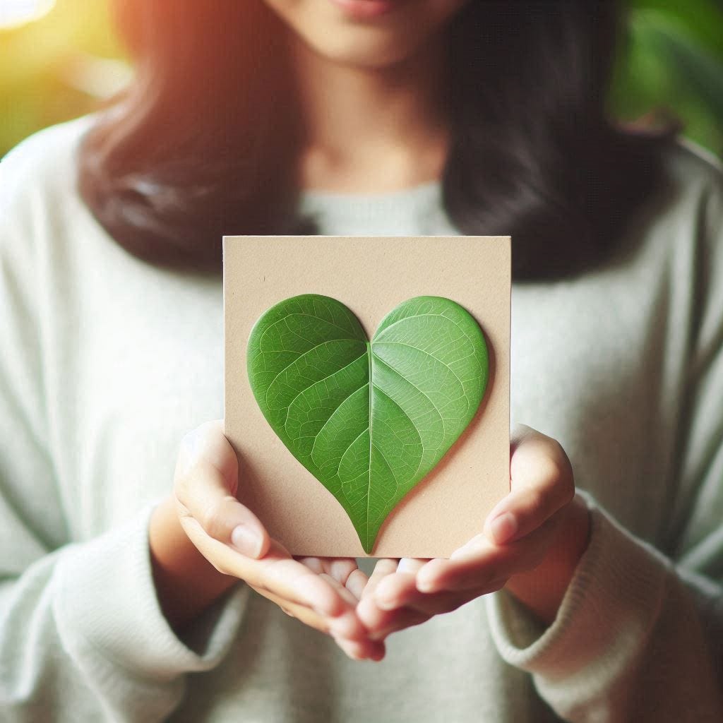 A person holding a heart-shaped leaf, symbolizing the unique gifts and purposes we each have.