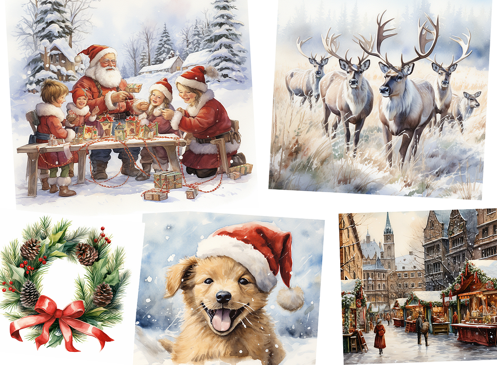 100 Christmas Watercolor Prompts for Midjourney