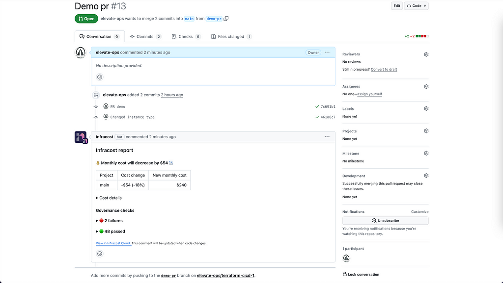 Infracost Pull Request comment