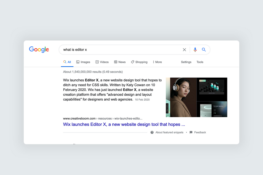 A featured snippet to the query ‘what is editor x’