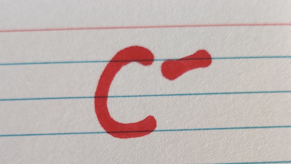 A C- grade in red pen