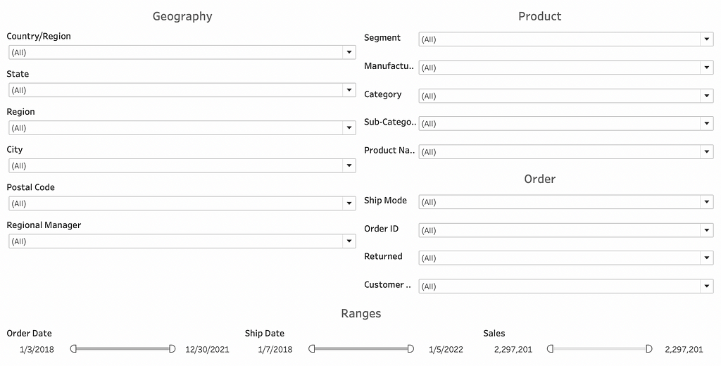 Same filters, now with headers to signal similar groups of information.