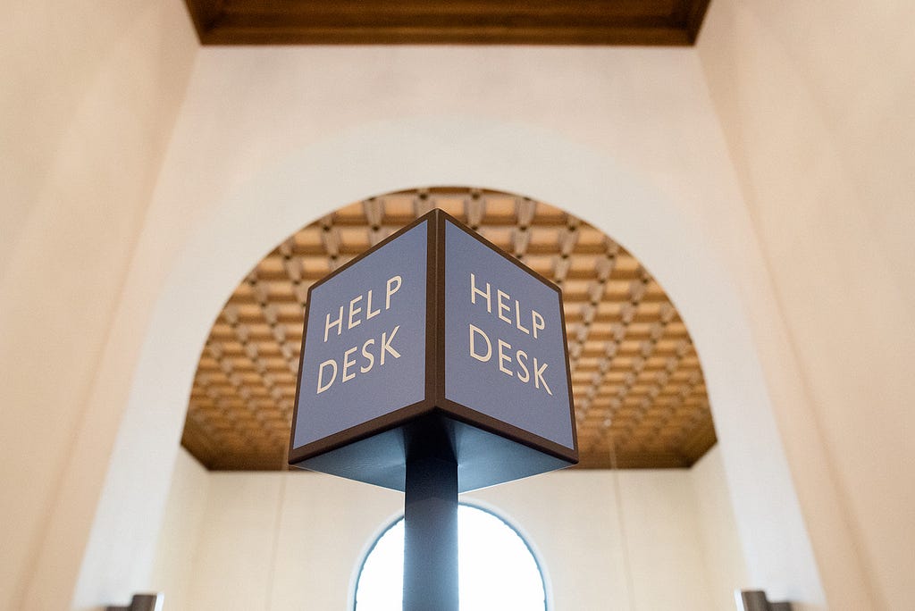 Help Desk sign at Cambridge University Library