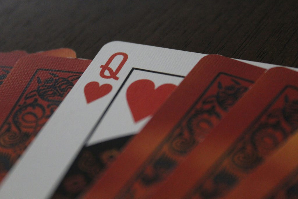 Close up shot of the Queen of hearts card.