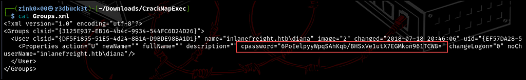 Figure 2 — shows the encrypted password in the cpassword parameter. r3dbuck3t