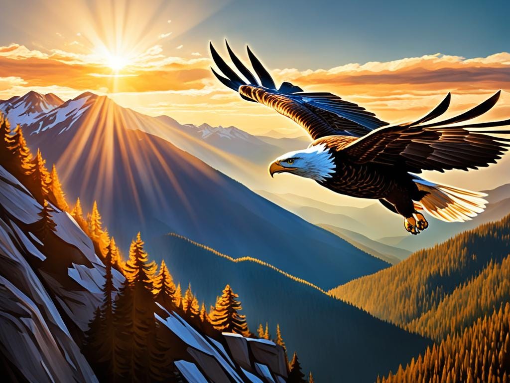 Eagle Flying Above Mountains-Image generated with AI