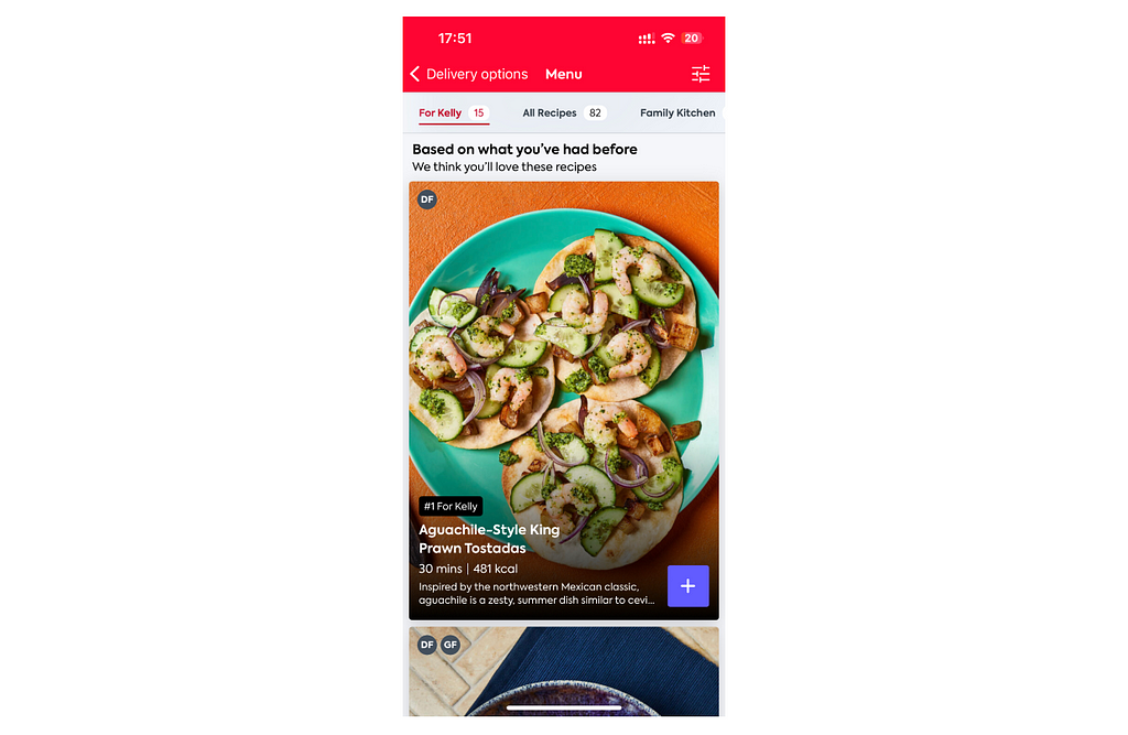 A screenshot from an iPhone of digital recipe cards with a much bigger image of the recipe than previously