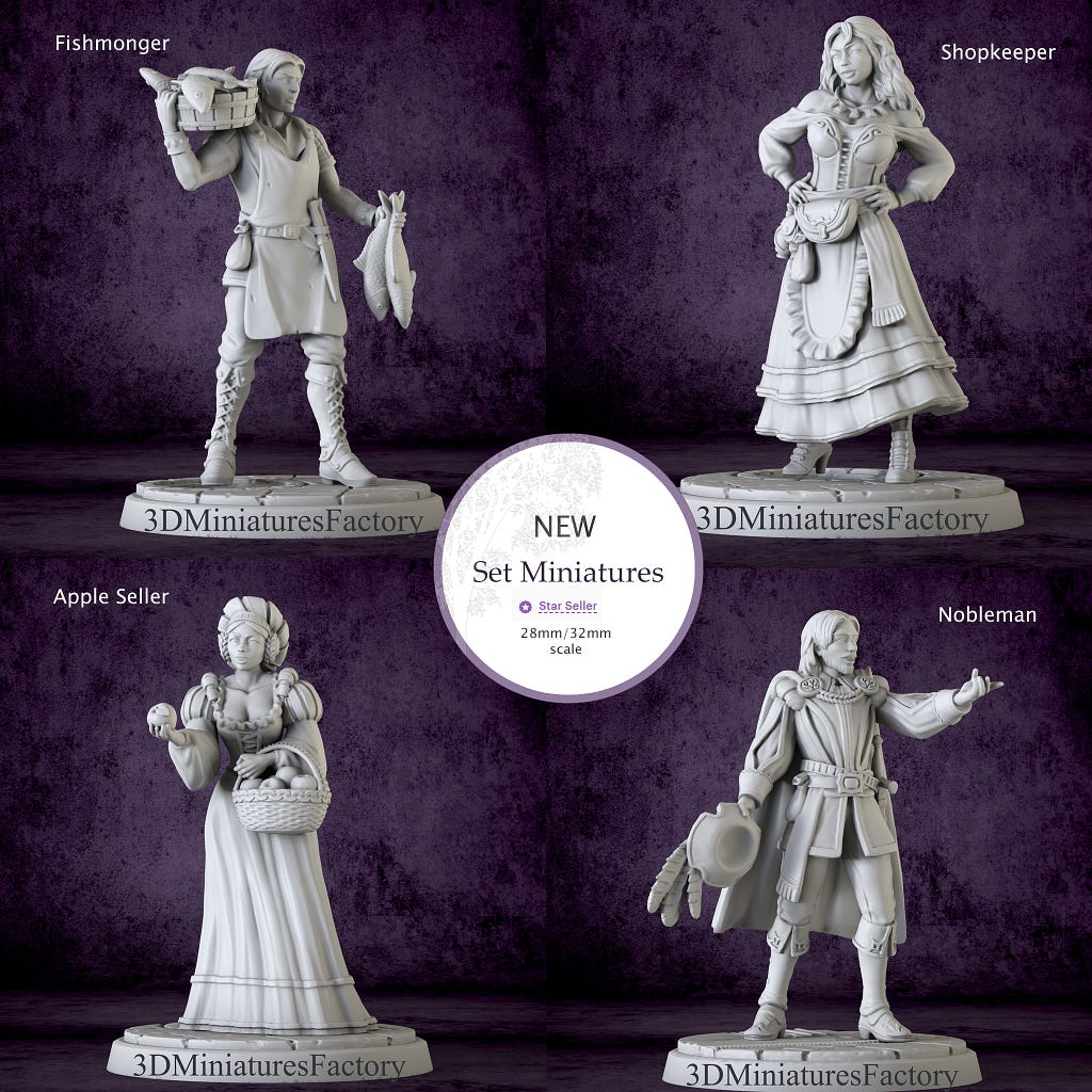 Set Miniature from 28mm to 32mm scale — Role Playing Miniatures — DnD Miniature for Tabletop Games — Premium dnd Miniature | Set- (4 mini)