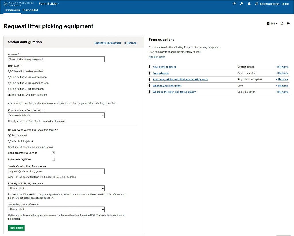 Form routing and question ordering of Form Builder