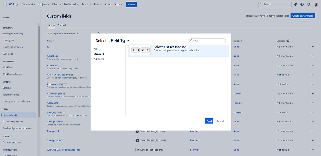 OKRs in Jira as a custom field with select list (cascading)