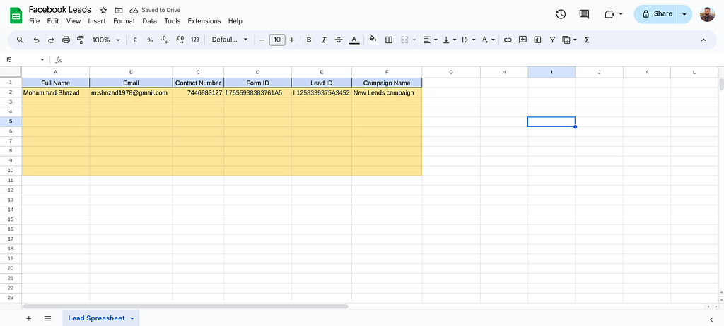 Facebook leads in Google Sheets