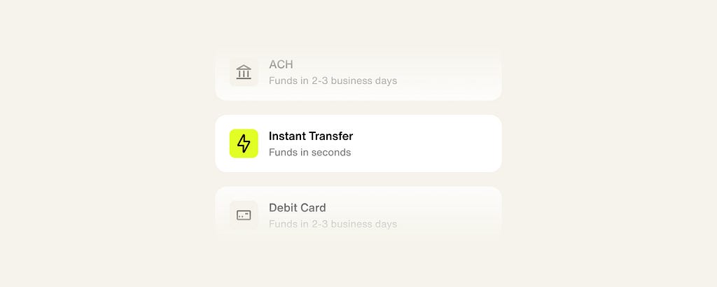 instant transfer highlighted with funds in second description