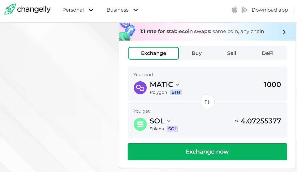 Exchange MATIC for SOL with Changelly