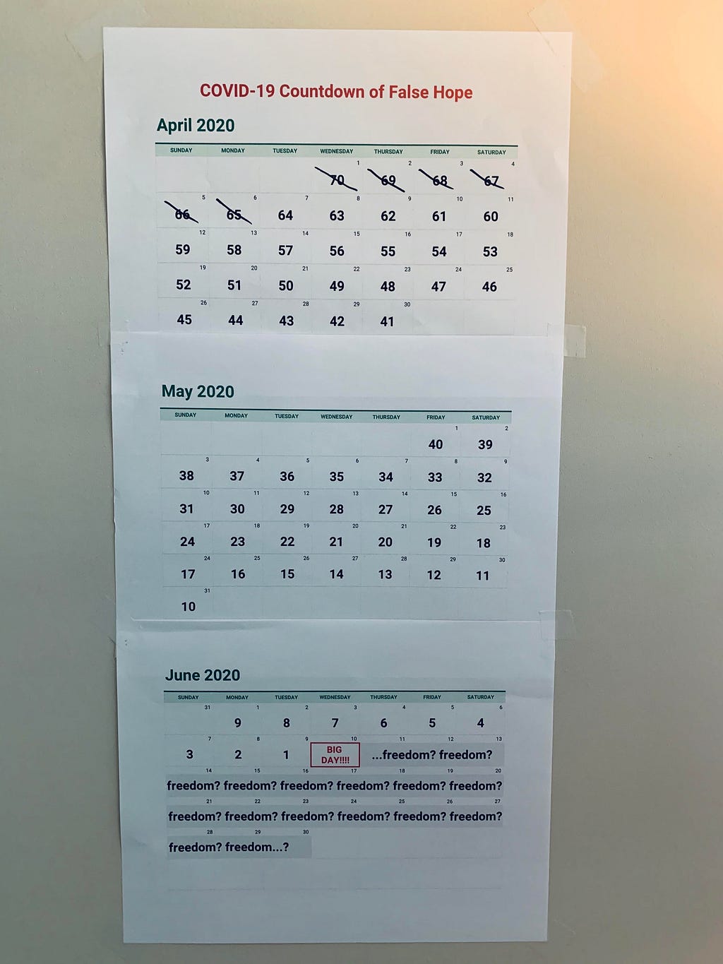 COVID-19 April-June Countdown Calendar