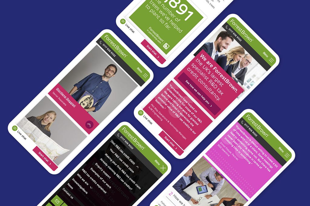 Some of the site’s screens seen on mobile devices