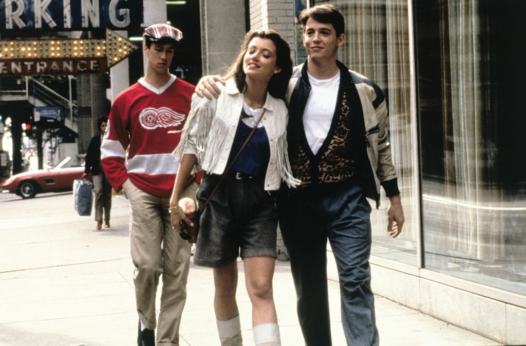 Matthew Broderick, Mia Sara, and Alan Ruck in Ferris Bueller’s Day Off.