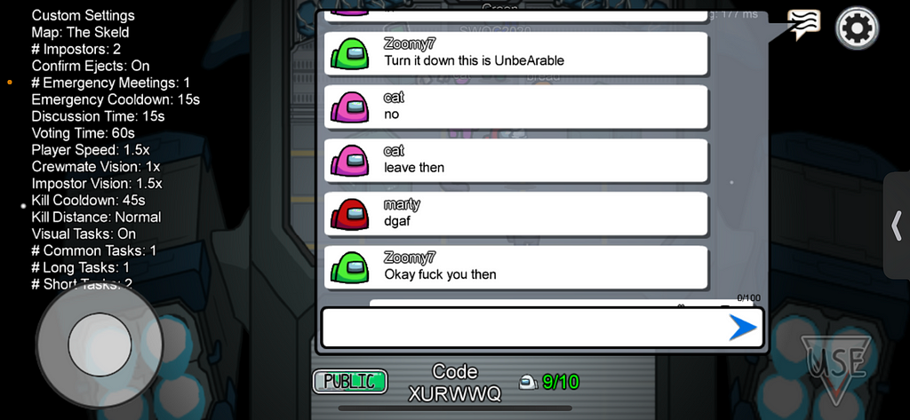 A screenshot of player (Zoomy7)being mad about the speed of the game.