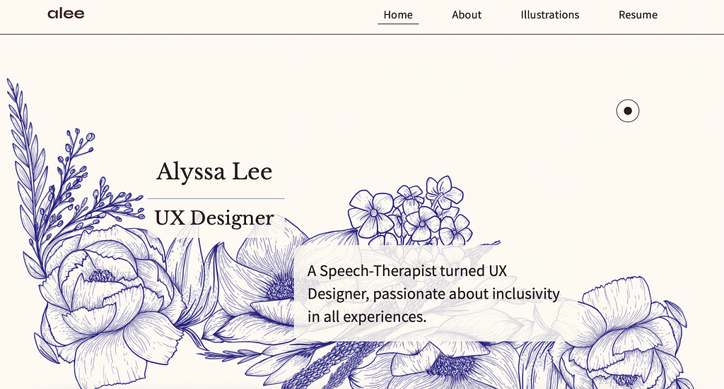 Screenshot of Alyssa Lee’s portfolio home page