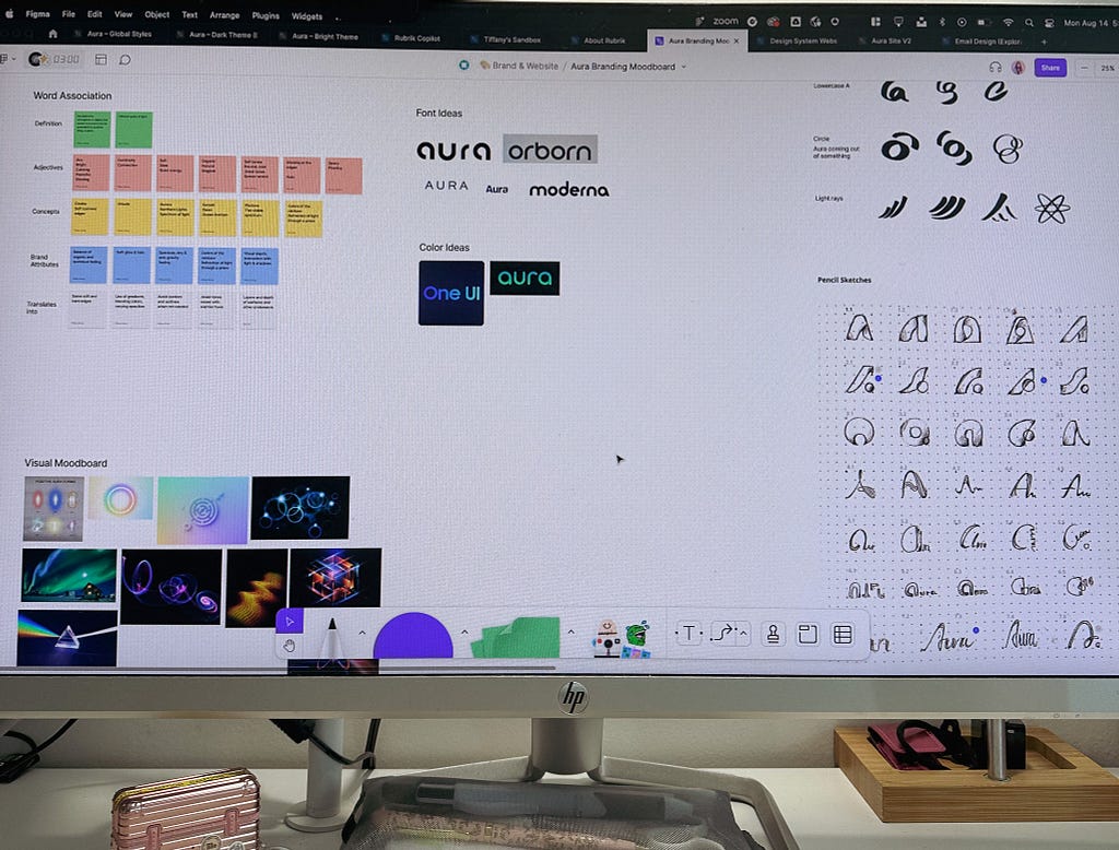 Brainstorming branding ideas for the Aura Design System in FigJam